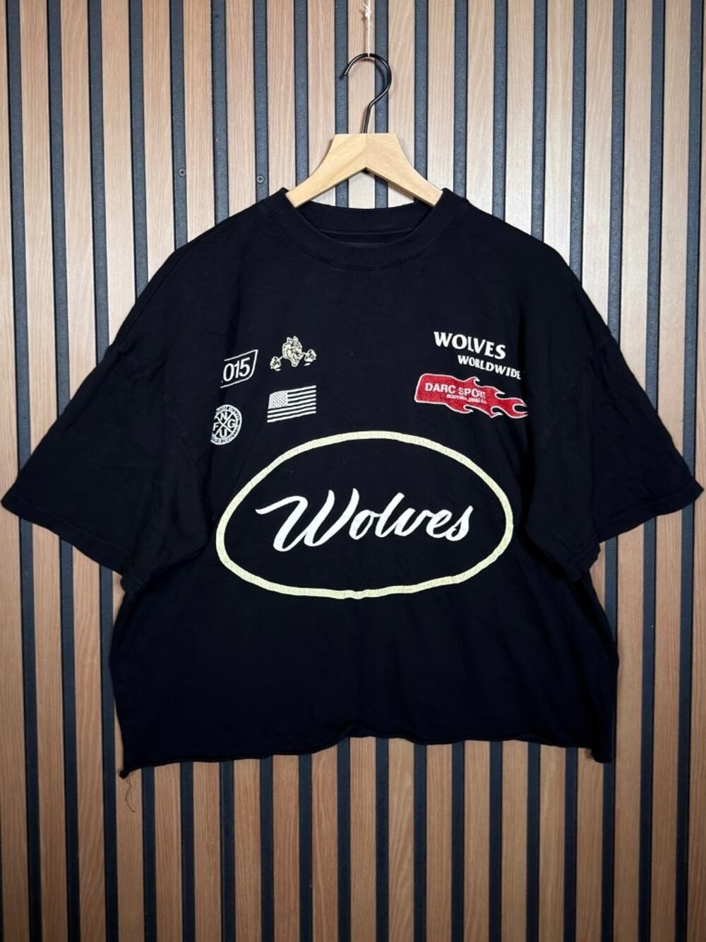 Dark Wolves T Shirt Medium Oversized Black Short Sleeve Cut Off Boxy Tee Graphic